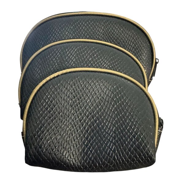 Set Of 3 Black Faux Leather Snake Print Nesting Cosmetic & Travel Bags - Picture 3 of 12